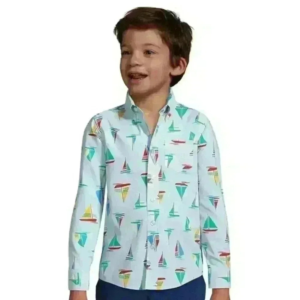 Lands' End | Light Sky Blue Sailboat Button Up Shirt - Boys size 14/16 XL